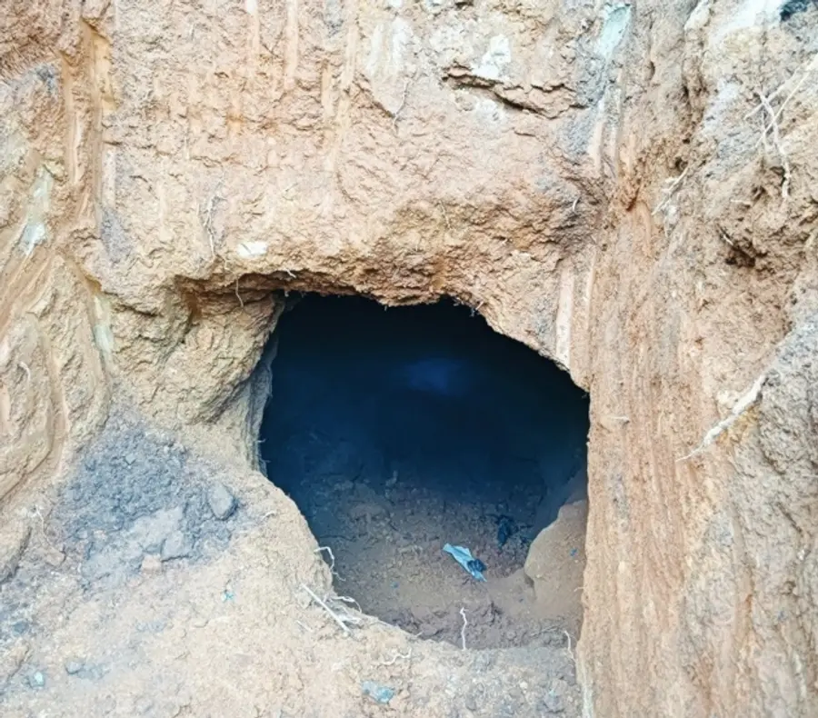 മറ്റത്തിൽ തോമസിന്റെ വീട്ടുപറമ്പിൽ കണ്ടെത്തിയ തുരങ്കം