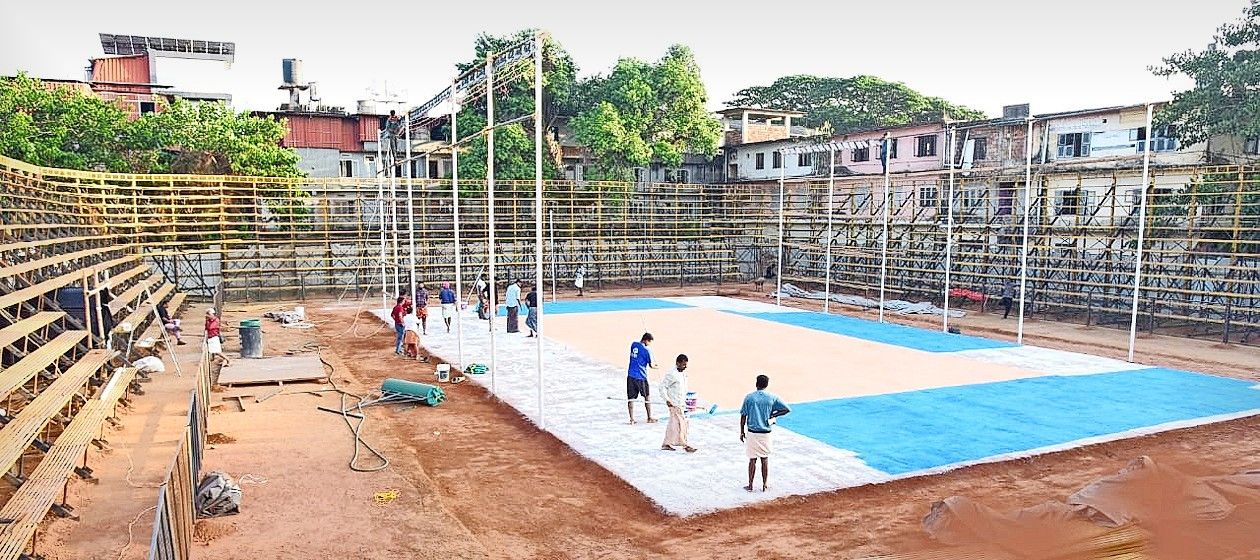 ടി ഗോവിന്ദൻ അഖിലേന്ത്യ വോളിബോൾ ടൂർണമെന്റിനായി ഒരുക്കിയ പയ്യന്നൂർ ഗവ. ഹൈസ്കൂൾ ഗ്രൗണ്ടിലെ സ്റ്റേഡിയം