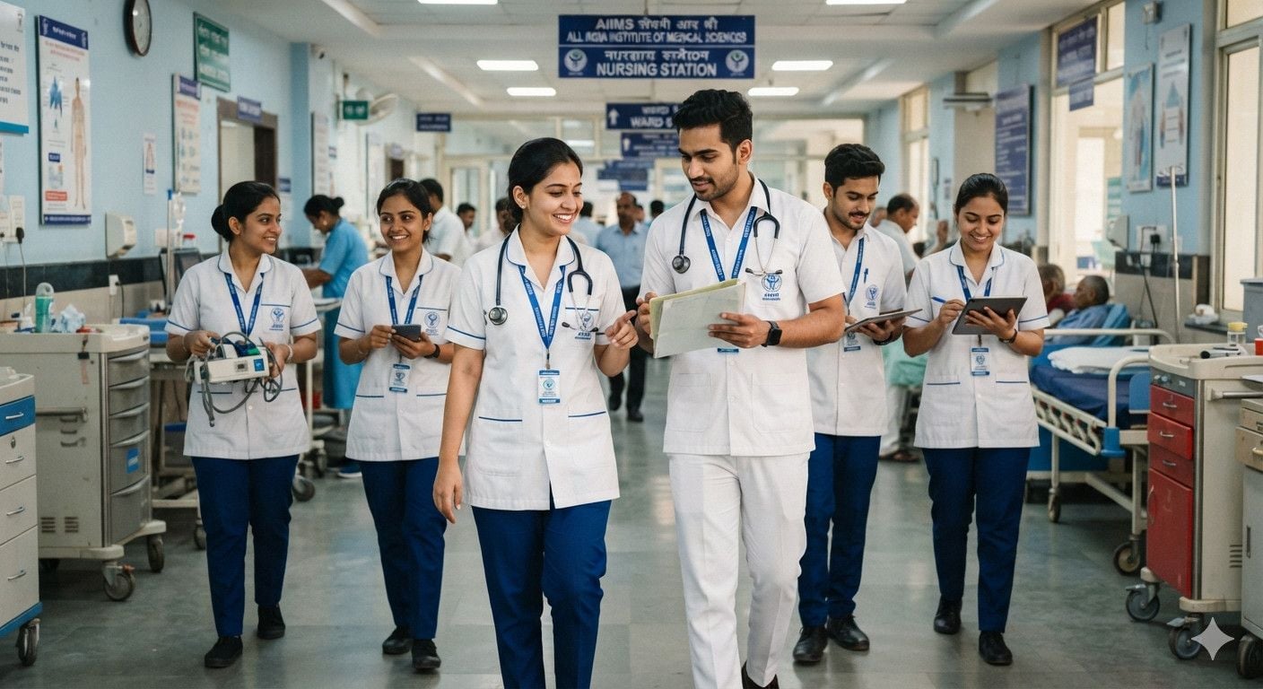 രാജ്യത്തെ വിവിധ ഓൾ ഇന്ത്യ ഇൻസ്റ്റിറ്റ്യൂട്ട് ഓഫ് മെഡിക്കൽ സയൻസസുകളിലെയും (AIIMS) മറ്റ് പ്രമുഖ കേന്ദ്ര സർക്കാർ ആശുപത്രികളിലെയും നഴ്സിങ്‌ ഓഫീസർ (ഗ്രൂപ്പ്- ബി) തസ്തികകളിലേക്ക് അപേക്ഷ ക്ഷണിച്ചു. 