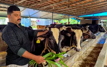 തരുൺ ദിനേശ് തന്റെ പശുഫാമിൽ