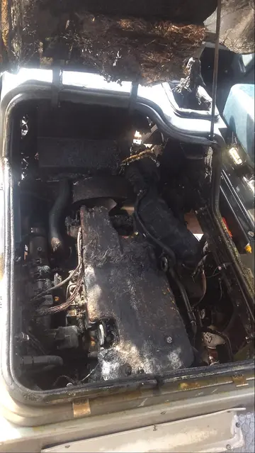 The school bus engine caught fire.