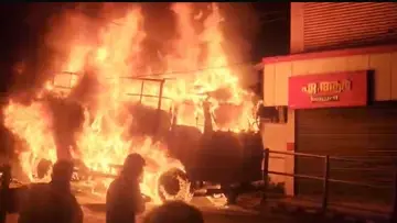 The lorry caught fire.