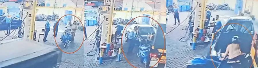 തളാപ്പ് എൻകെബിടി പെട്രോൾ പമ്പിൽ നിയന്ത്രണംവിട്ട കാർ സ്കൂട്ടർ യാത്രികയെ ഇടിച്ചുതെറിപ്പിക്കുന്ന സിസിടിവി ദൃശ്യങ്ങൾ