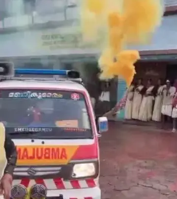 പാലക്കാട്‌ മോയൻ ഗവ. എൽപി സ്കൂളിൽ നടന്ന സ്വകാര്യ കോളേജിലെ ഓണാഘോഷത്തിന്‌ ആംബുലൻസ്‌ എത്തിച്ചപ്പോൾ