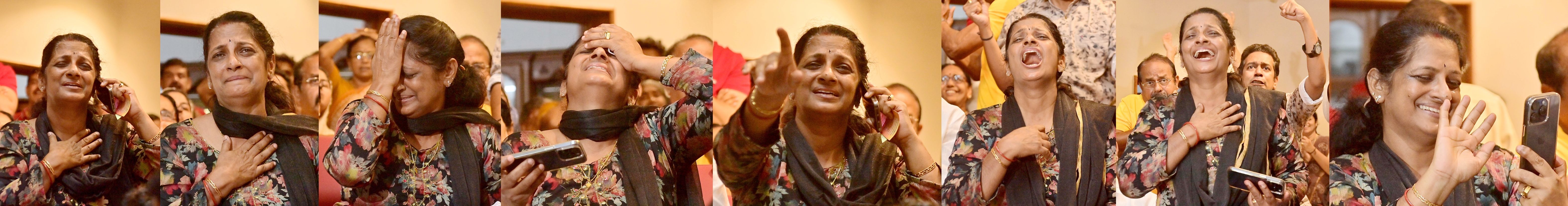 മലയാളിതാരം ശ്രീശങ്കർ ജപ്പാനിലെ നഗോയയിൽ ലോങ്‌ജമ്പിൽ മത്സരിക്കുന്നത് യാക്കരയിലെ വീട്ടിൽനിന്ന് ടിവിയിൽ കാണുന്ന അമ്മ കെ എം ബിജിമോളുടെ വിവിധ ഭാവങ്ങൾ/ഫോട്ടോ സുമേഷ് കോടിയത്ത്