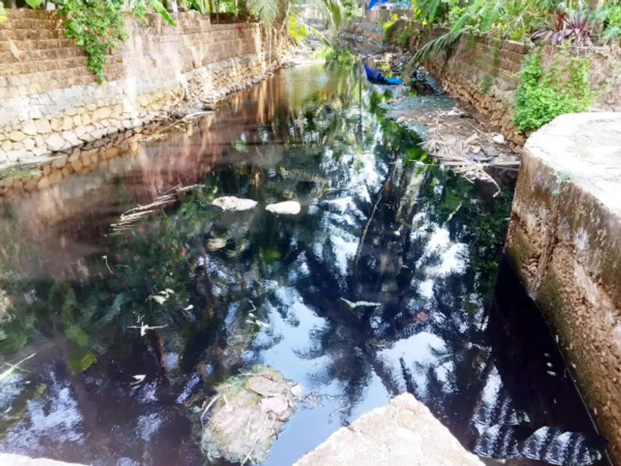 മലിനജലം നിറഞ്ഞ് കറുത്തിരുണ്ട കൽമാടി തോട്