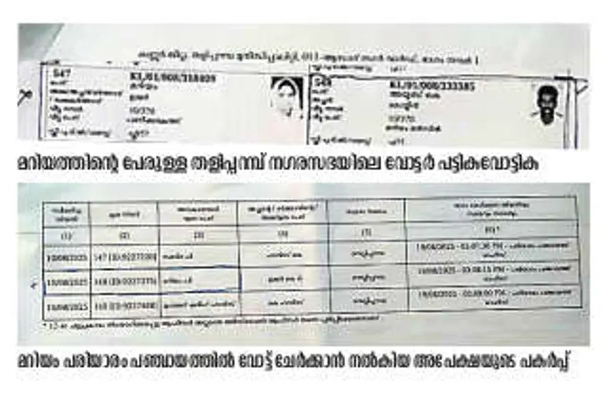 മറിയം പരിയാരം പഞ്ചായത്തിൽ വോട്ട് ചേർക്കാൻ നൽകിയ അപേക്ഷയുടെ പകർപ്പ്