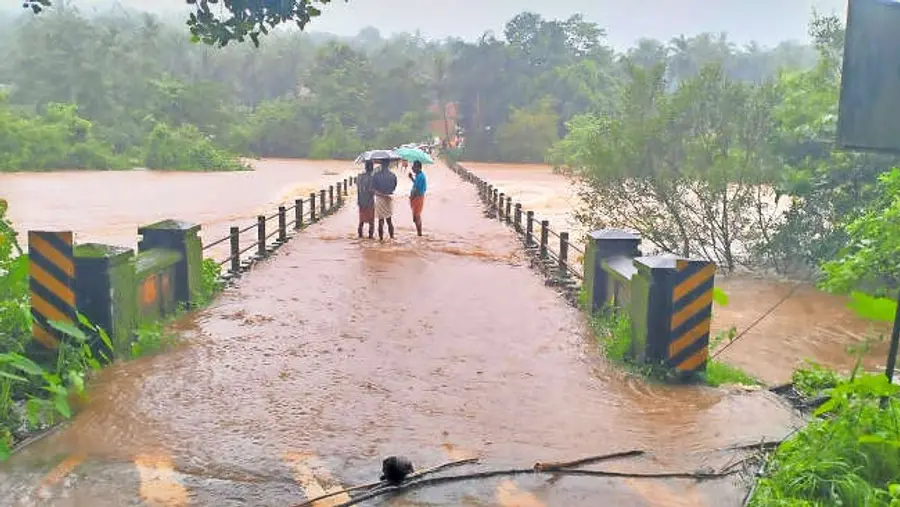 ആറളം വനത്തിൽ ഉരുൾപൊട്ടിയതിനെ തുടർന്ന് പാലപ്പുഴ കരകവിഞ്ഞ് പാലം വെള്ളത്തിൽ മുങ്ങിയപ്പോൾ