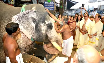 ഗുരുവായൂര് ക്ഷേത്രത്തില് നടന്ന പ്രതീകാത്മക ആനയെ നടയിരുത്തല്