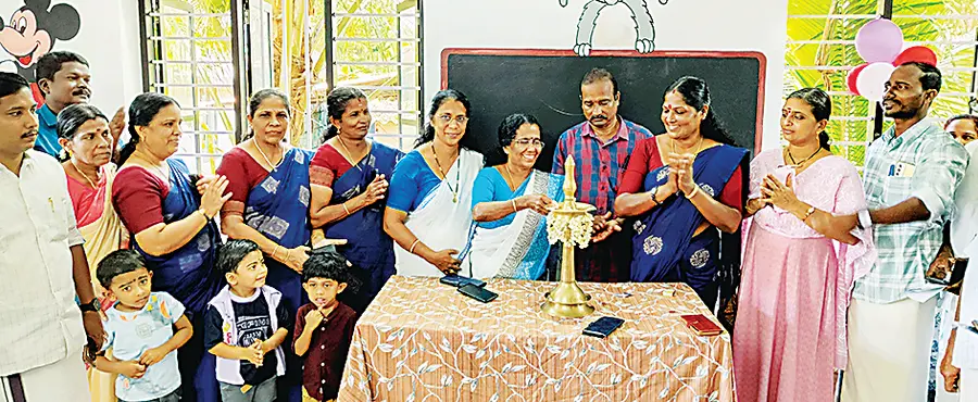 District Panchayat President KG Rajeshwari inaugurates the Anganwadi building in the 5th ward of Champakulam Panchayat.