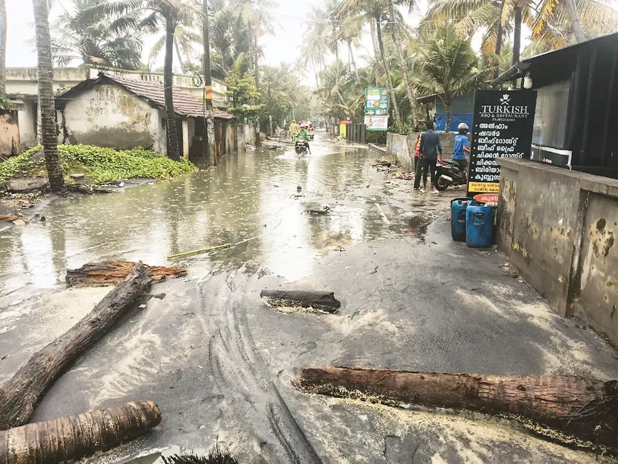 Sandy coastal road at Arattupuzha Karthika junction