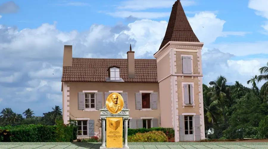 സ്മാരകത്തിന്റെ രേഖാചിത്രവും നീപ്സിന്റെ വെങ്കല പ്രതിമയും