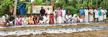 കർഷക സംഘം മാള ഏരിയ കമ്മിറ്റിയുടെ നേതൃത്വത്തിൽ അഷ്ടമിച്ചിറ മാരേക്കാട്ടിൽ ആരംഭിച്ച സംയുക്ത കൃഷിയുടെ ഏരിയതല നടീൽ ജില്ലാ സെക്രട്ടറി പി കെ ഡേവിസ് ഉദ്ഘാടനം ചെയ്യുന്നു