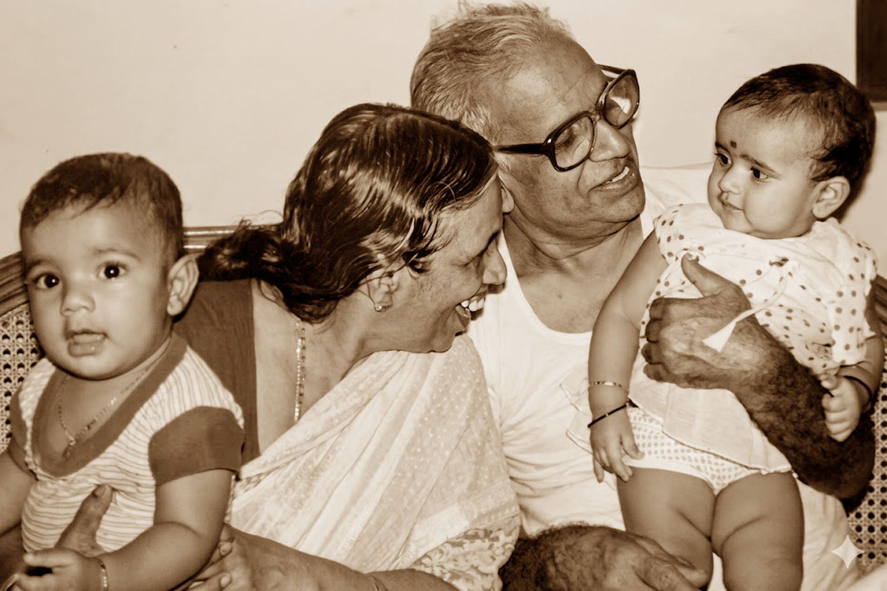 പി ജിയും ഭാര്യയും പേരക്കുട്ടികൾക്കൊപ്പം