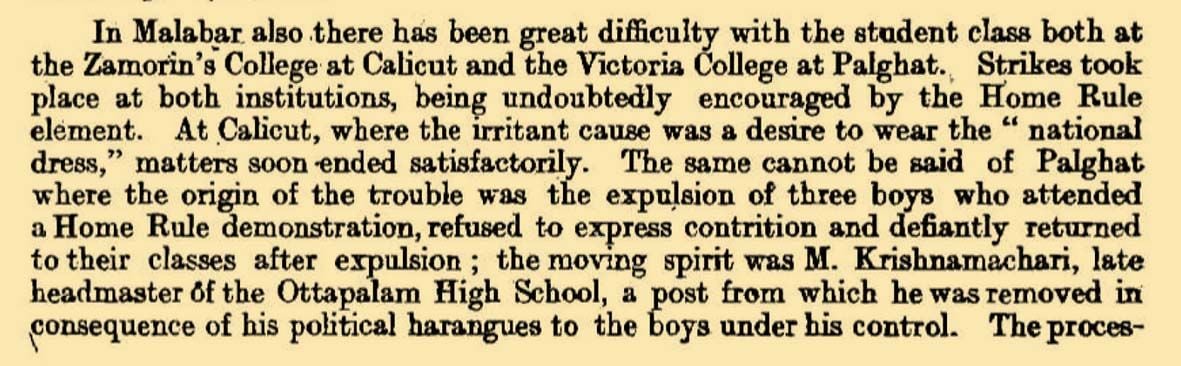 1917 സെപ്‌തംബർ ആദ്യപകുതിയിലെ സംഭവങ്ങൾ വിശദീകരിച്ച്‌ മദ്രാസ്‌ ഗവൺമെന്റ്‌ സെക്രട്ടറി ലയണൽ ഡേവിഡ്‌സൺ ഇന്ത്യാ ഗവൺമെന്റ്‌ ആഭ്യന്തര സെക്രട്ടറി സർ ജയിംസ്‌ ഡുബോലേയ്‌ക്കയച്ച റിപ്പോർട്ട്‌