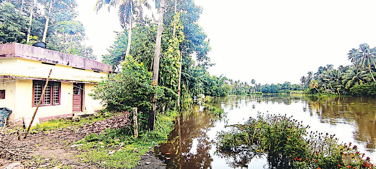കണ്ടിയൂർ കുരുവിക്കാട് പ്രദേശത്ത് വീടുകളിലേക്കുള്ള റോഡ് മുങ്ങിയ നിലയിൽ