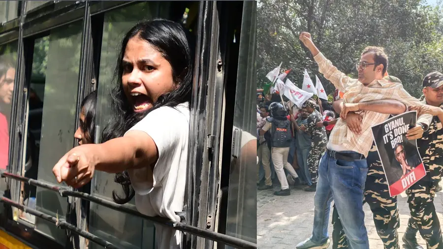 SFI DYFI protest Aishe Ghosh Himaghnaraj Bhattacharyya