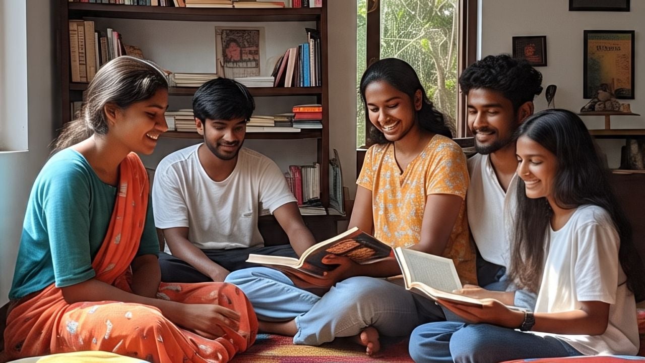 Students reading book