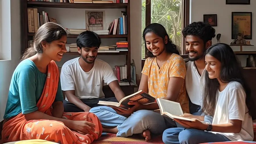 Students reading book