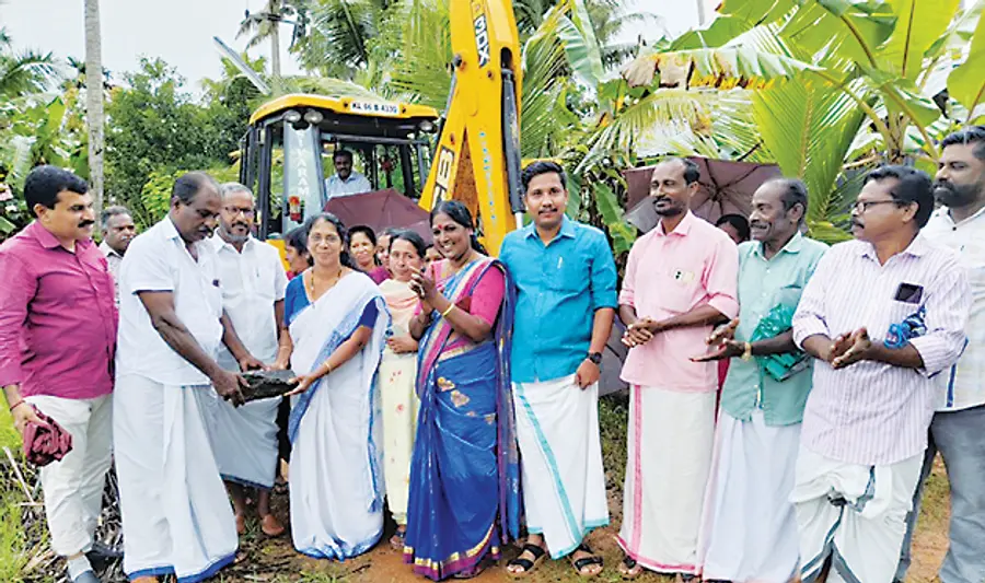 District Panchayat Standing Committee Chairman Binu Isaac Raju inaugurates the construction of the Nalukettu - Muthiraparambu road in Ward 11 of Champakulam Panchayat