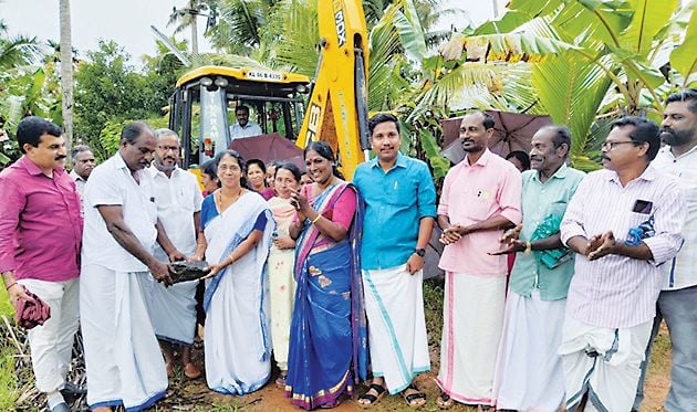 District Panchayat Standing Committee Chairman Binu Isaac Raju inaugurates the construction of the Nalukettu - Muthiraparambu road in Ward 11 of Champakulam Panchayat