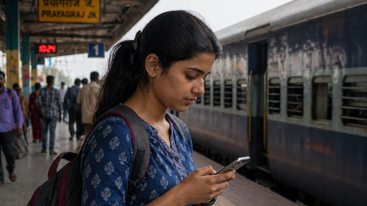 Train Railway Platform Woman Mobile Phone