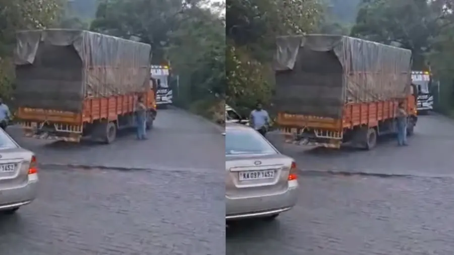 Truck gets stuck at Thamarassery Churam