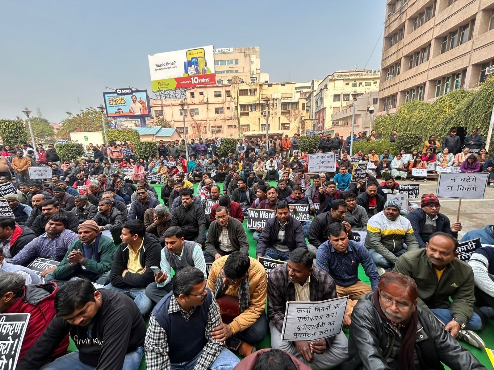 Protesting electricity workers in Uttar Pradesh