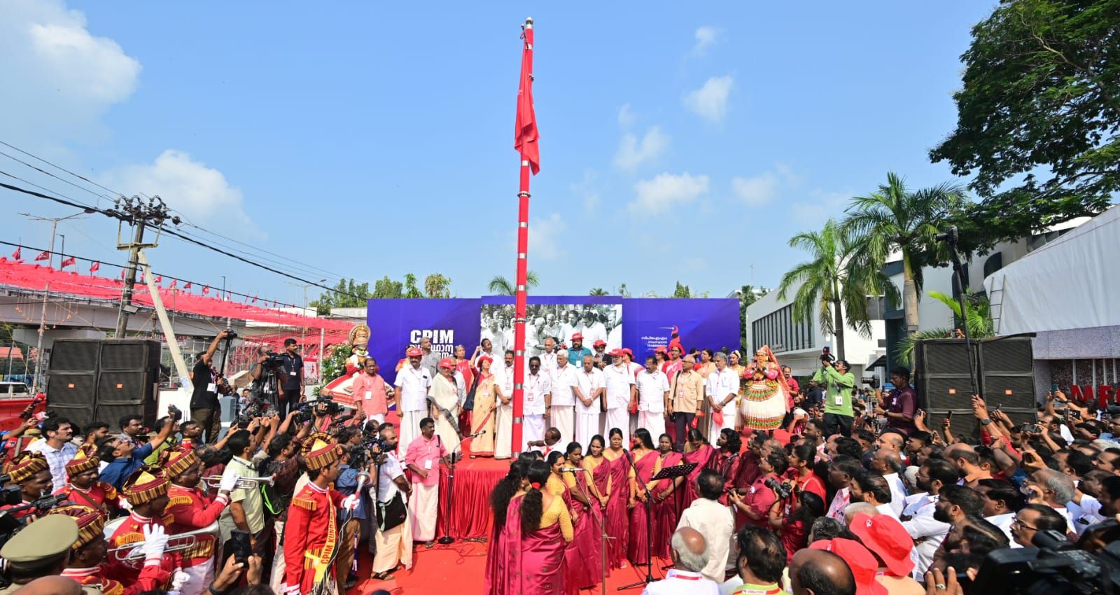 CPI(M) Central Committee member A.K. Balan hoists the party flag, marking the inauguration of the 24th Kerala State Conference in Kollam