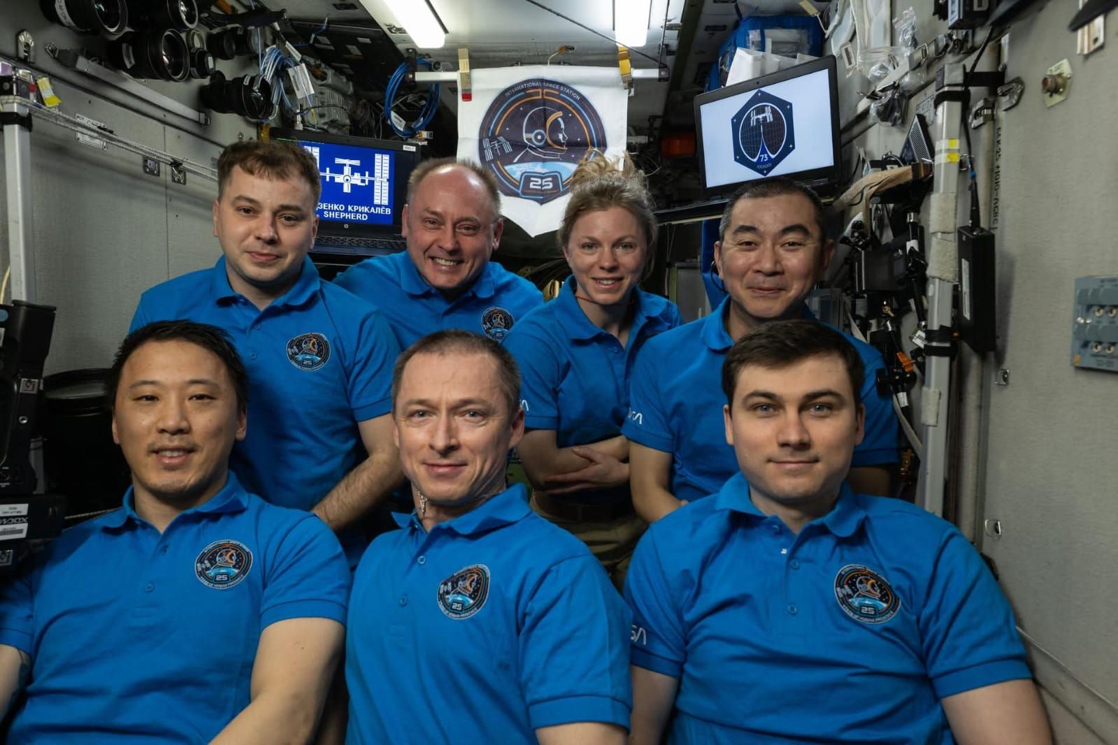 Seven members, who are aboard the ISS
