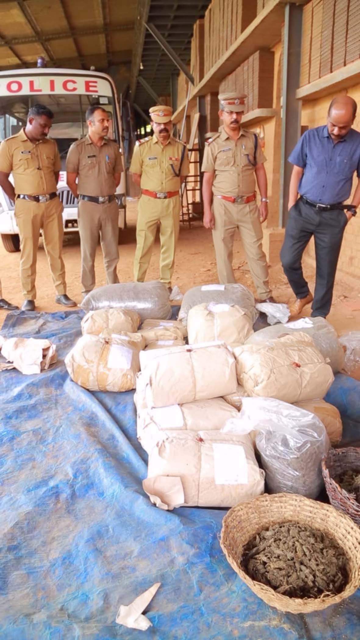 വിവിധ കേസുകളിലായി പിടിച്ചെടുത്ത കഞ്ചാവ്  നശിപ്പിക്കാനായി കെട്ടിവച്ചപ്പോൾ