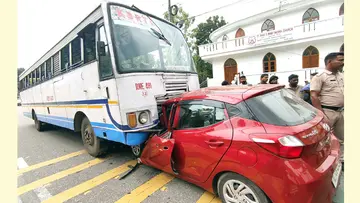 KSRTC bus and car collide
