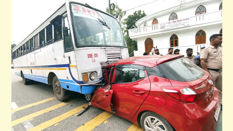 KSRTC bus and car collide