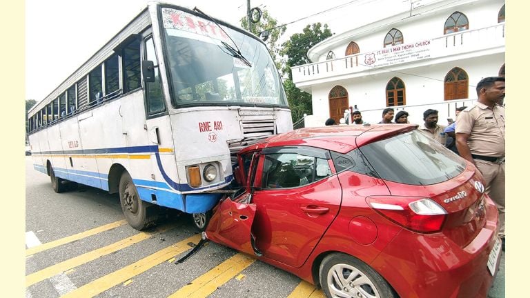 KSRTC bus and car collide