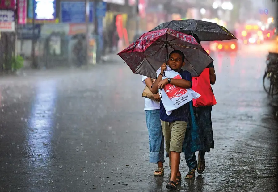 ആലപ്പുഴ നഗരത്തിലെ വ്യാപാരശാലയിൽനിന്ന് പുത്തൻ ഷൂസും
പഠനോപകരണങ്ങളും വാങ്ങി മഴയിലൂടെ മടങ്ങുന്ന കുട്ടി. ടൗൺഹാളിന്
സമീപത്ത് നിന്നുള്ള കാഴ്ച