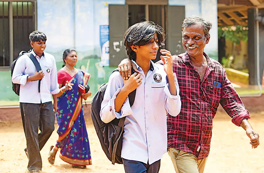 Students returning with their parents after the SSLC exams from Paravur Govt. Higher Secondary School