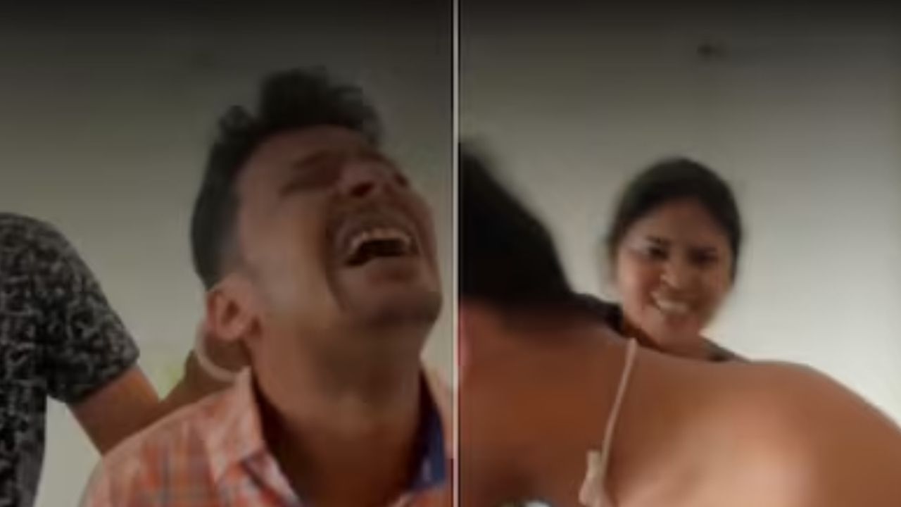 ഭാര്യ ഭർത്താവിനെ ആക്രമിക്കുന്നതിന്റെ വീഡിയോ ദൃശ്യങ്ങൾ, ( Image Credit  -X/ @VishalMalvi_)