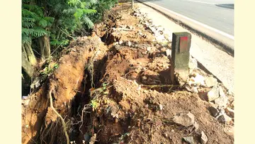ആറ്റിങ്ങൽ മാമത്ത് കനത്ത മഴയിൽ ദേശീയപാതയോരത്തെ മണ്ണ്  ഇടിഞ്ഞുതാഴ്ന്ന നിലയിൽ