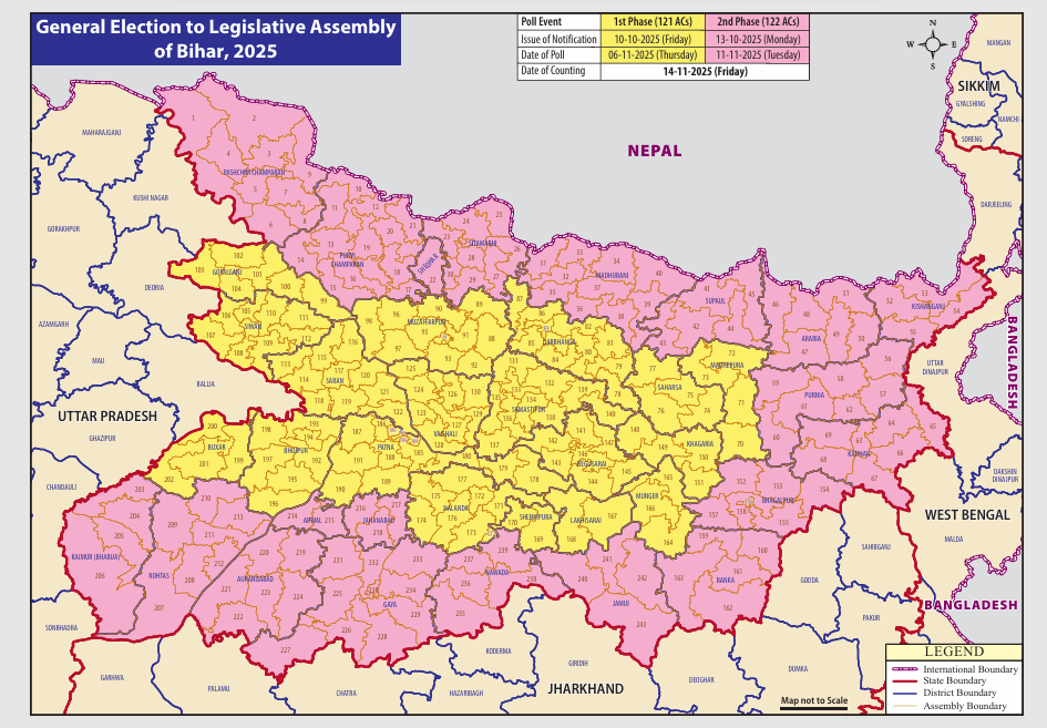 bihar election 2025 constituencies map 