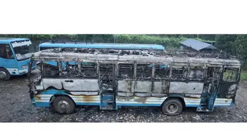 The bus was completely destroyed by fire.