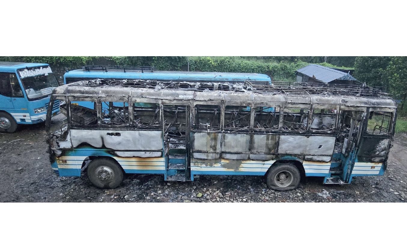 The bus was completely destroyed by fire.