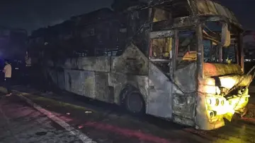 bus catches fire noida