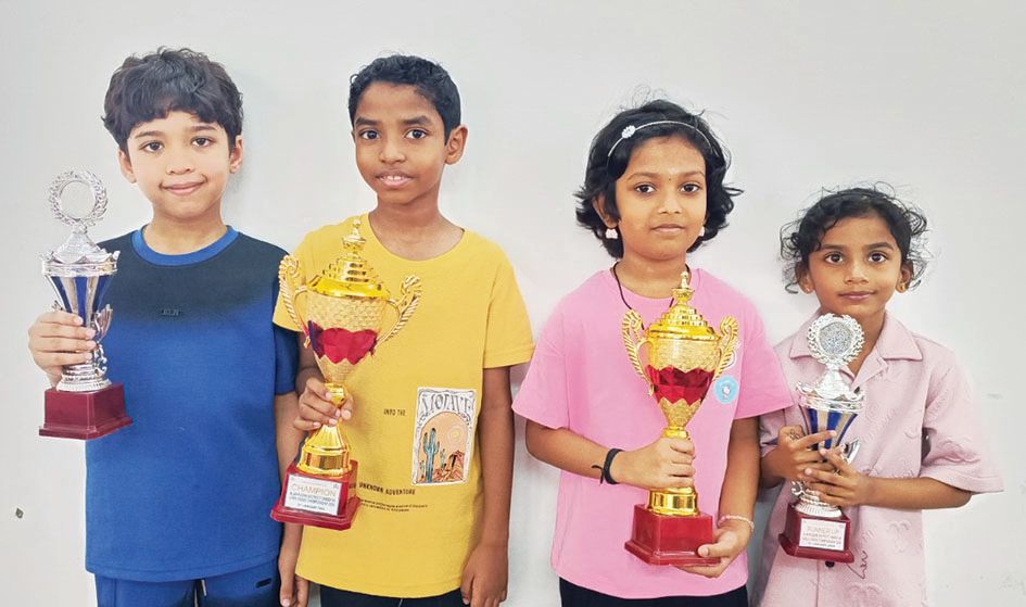 സ്റ്റേറ്റ് ചെസ്‌ ടെക്നിക്കൽ കമ്മിറ്റി നടത്തിയ അണ്ടർ 9 വിഭാഗം  ജില്ലാതല സെലക്ഷൻ ടൂർണമെന്റിൽ വിജയികളായ മുഹമ്മദ് ഫൈസാൻ, നെയ്‍തൽ ഡി അൻസേര, ആർ നിഖിത, സമൃദ്ധി സനോജ് എന്നിവർ