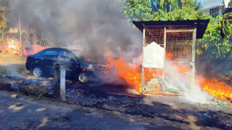 The car caught fire.