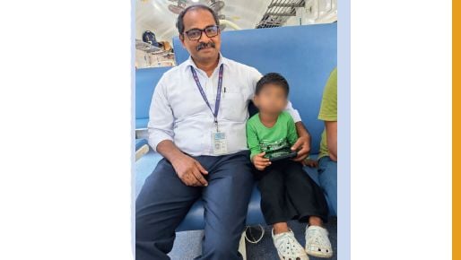 Five-year-old boy alone on the train