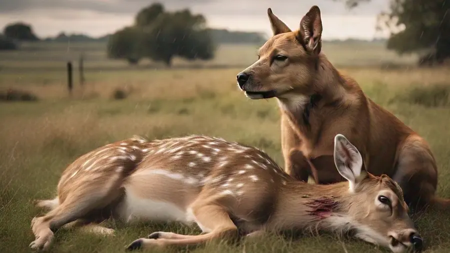 dead deer bite by dog