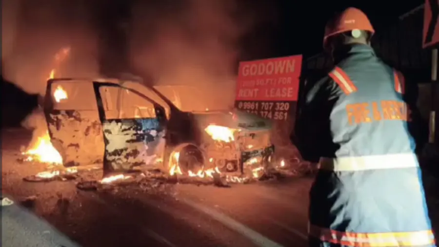The car caught fire.