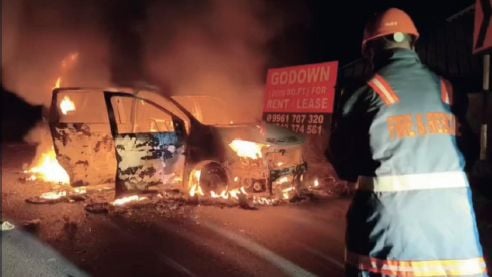 The car caught fire.