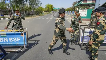 Security personnel stand guard at an Integrated Check Post near the Attari-Wagah border, in Amritsar district, Punjab. Image Source : PTI