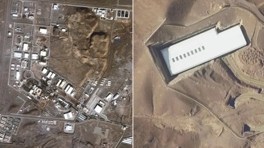Satellite images provided by Maxar of the Natanz Enrichment Facility (left) and Fordow Enrichment Facility.
